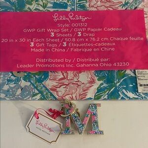Lilly Pulitzer Floral Monogram Keychain and gift Wrap set.